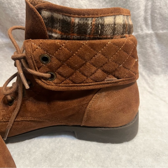 Brown fashion plaid winter booties lace up ankle boots - Picture 2 of 13